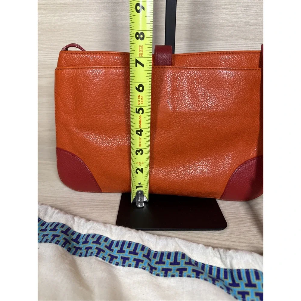 Tory Burch Pebbled Leather Crossbody‎ Bag Orange Red Leather Gold Expandable